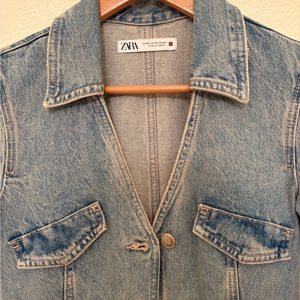 Zara Blue Denim Belted Jacket - Picture 3 of 4
